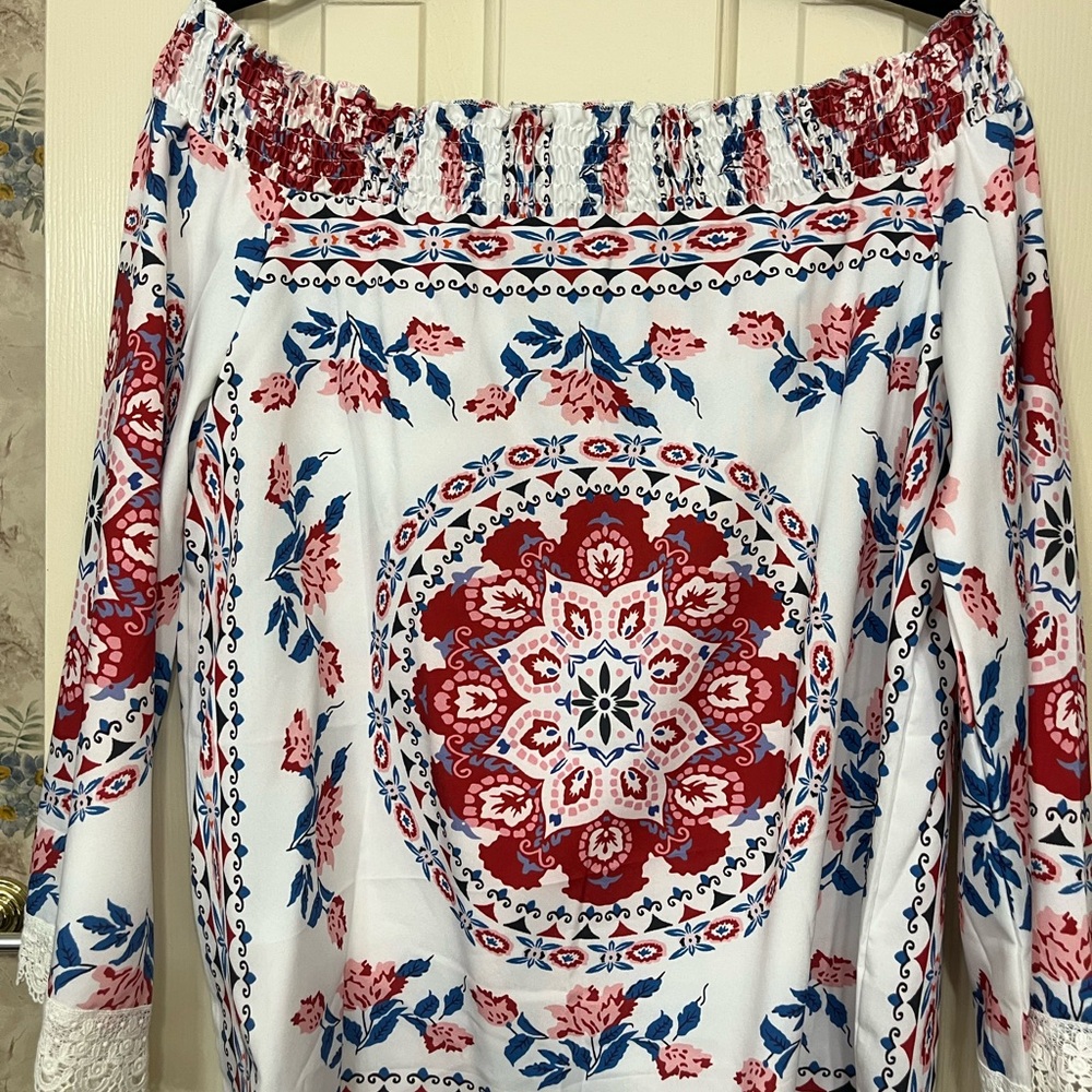 Floral Off-Shoulder Top - Red and Blue